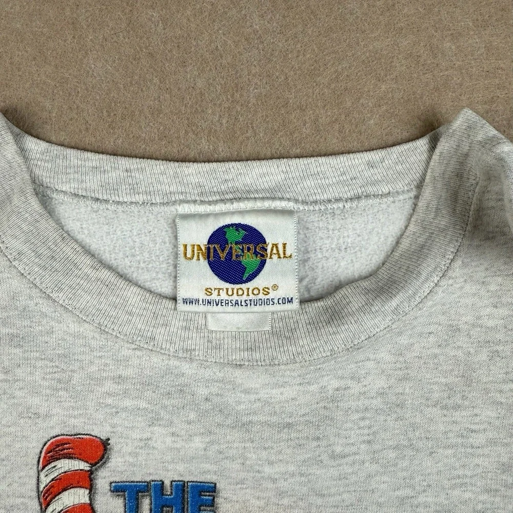Vintage Cat in the‎ Hat Sweatshirt Unisex M Gray Universal Studios Seuss Landing